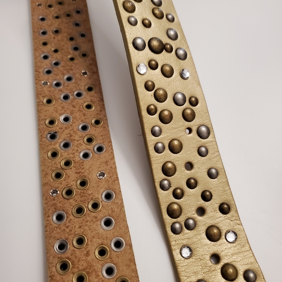 Medium Gold Riveted/Studded Thick Leather Belt 32" to 36" - Picture 7 of 14